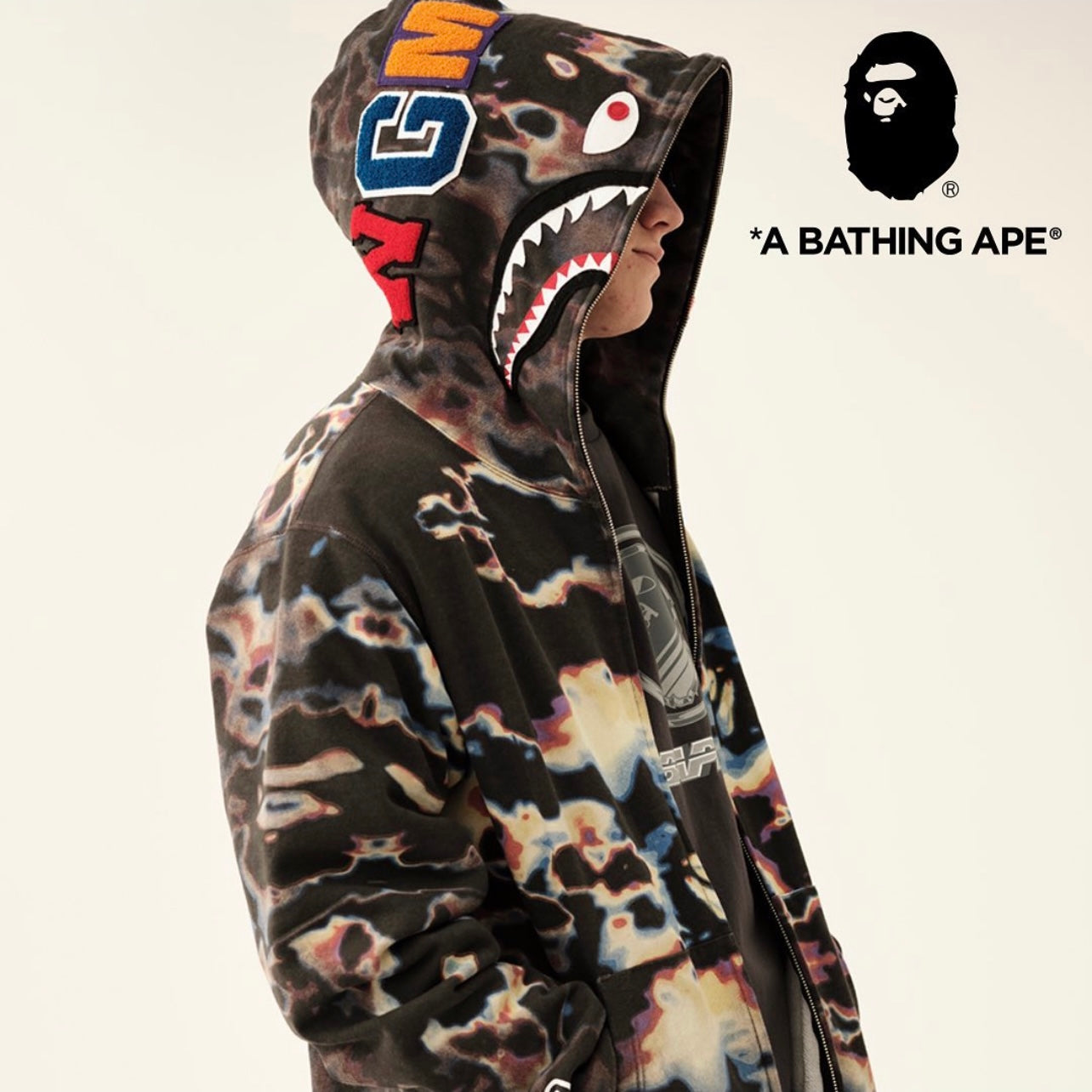 BAPE Beige camo Shark full zip hoodie A Bathing Ape Size L