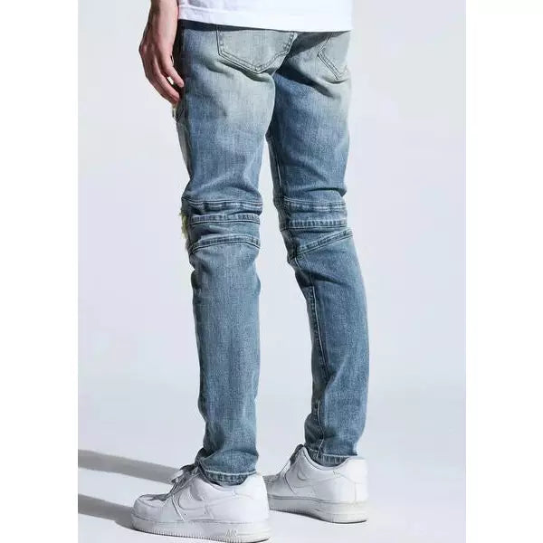 Crysp Denim Montana Vintage Indigo Jeans with Distressed Tears and Whisker Details