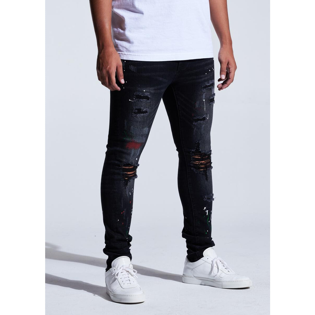 Fashionable Crysp Denim Atlantic Black Wash Jeans w/Tears (CRYSPSP221-115) featuring tears and a sleek black wash