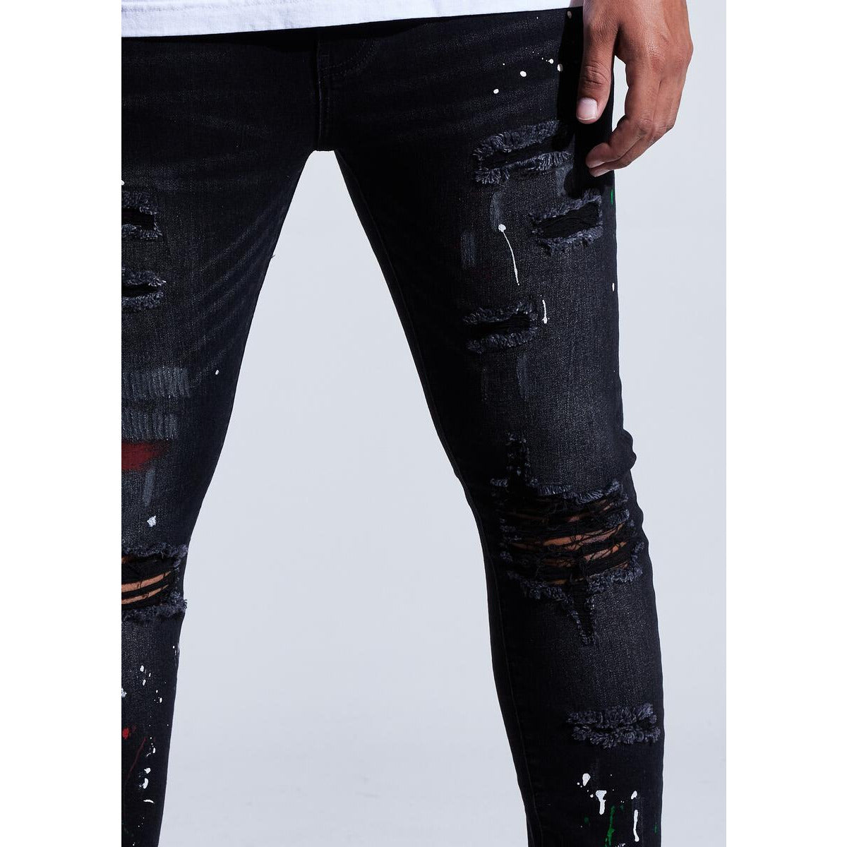 High-quality Crysp Denim Atlantic Black Wash Jeans with stylish tears