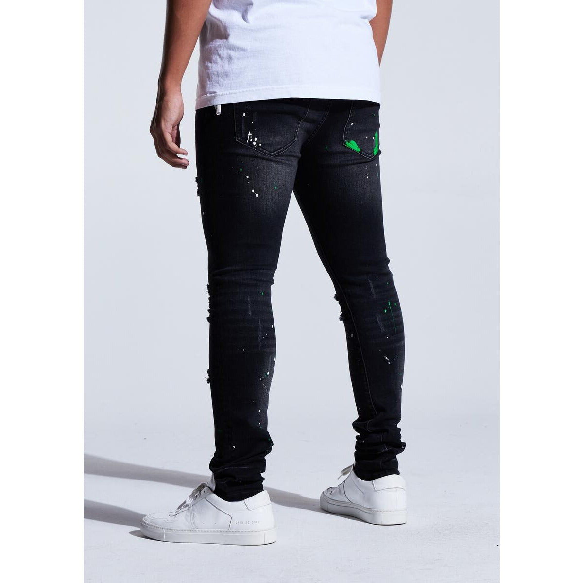 Crysp Denim Atlantic Black Wash Jeans w/Tears - Close-up of tear and frayed hem detailing