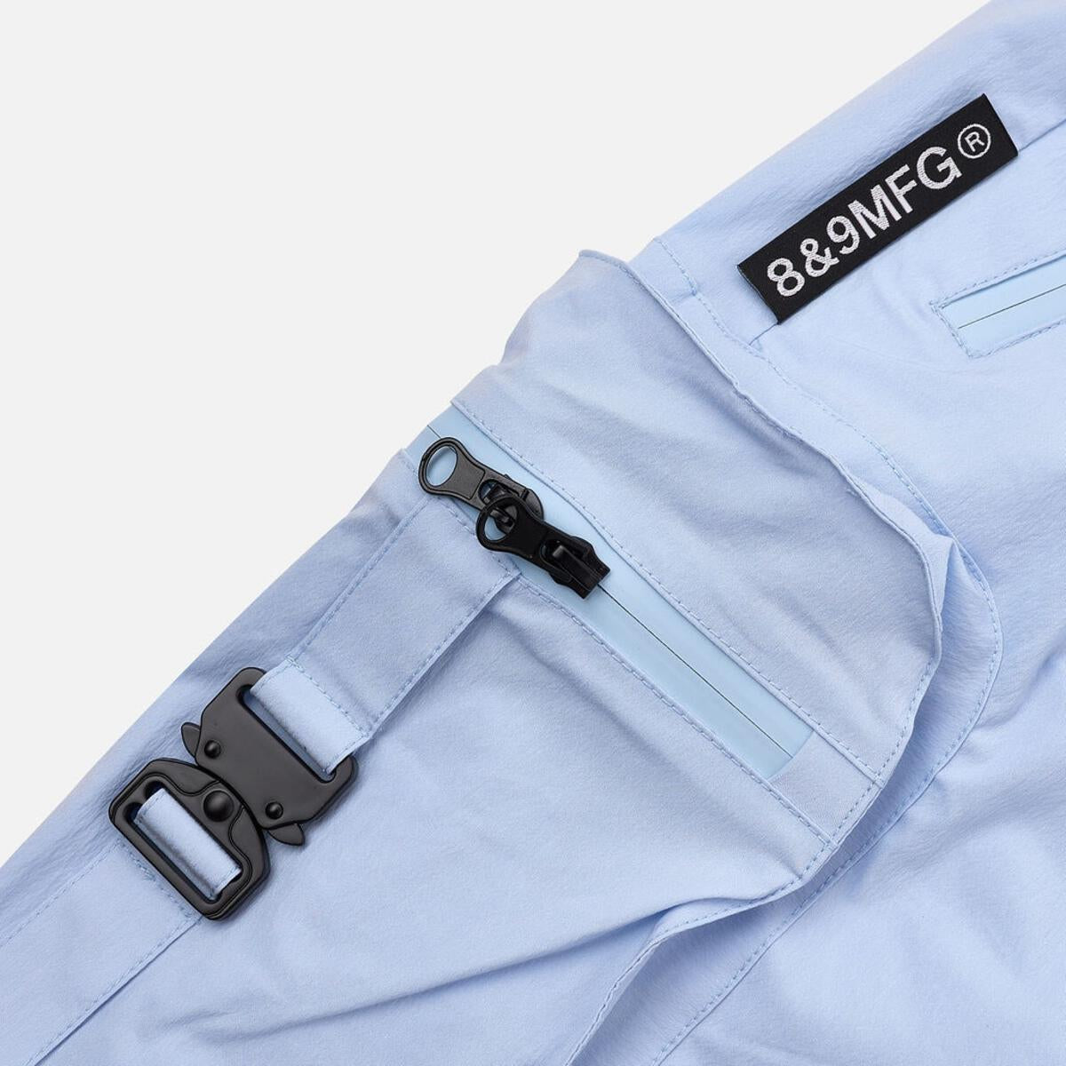 High-quality 8&9 Combat Nylon Shorts in Baby Blue color for active lifestyle
