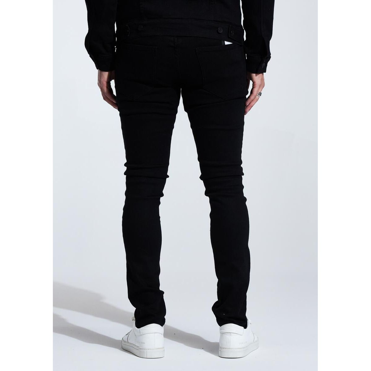 Embellish Spencer (No Distress) Jet Black Jeans front view, close-up
