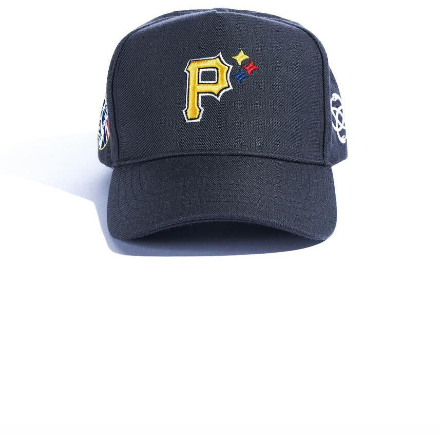 Charcoal snapback hat with embroidered 'Striates' logo and adjustable strap