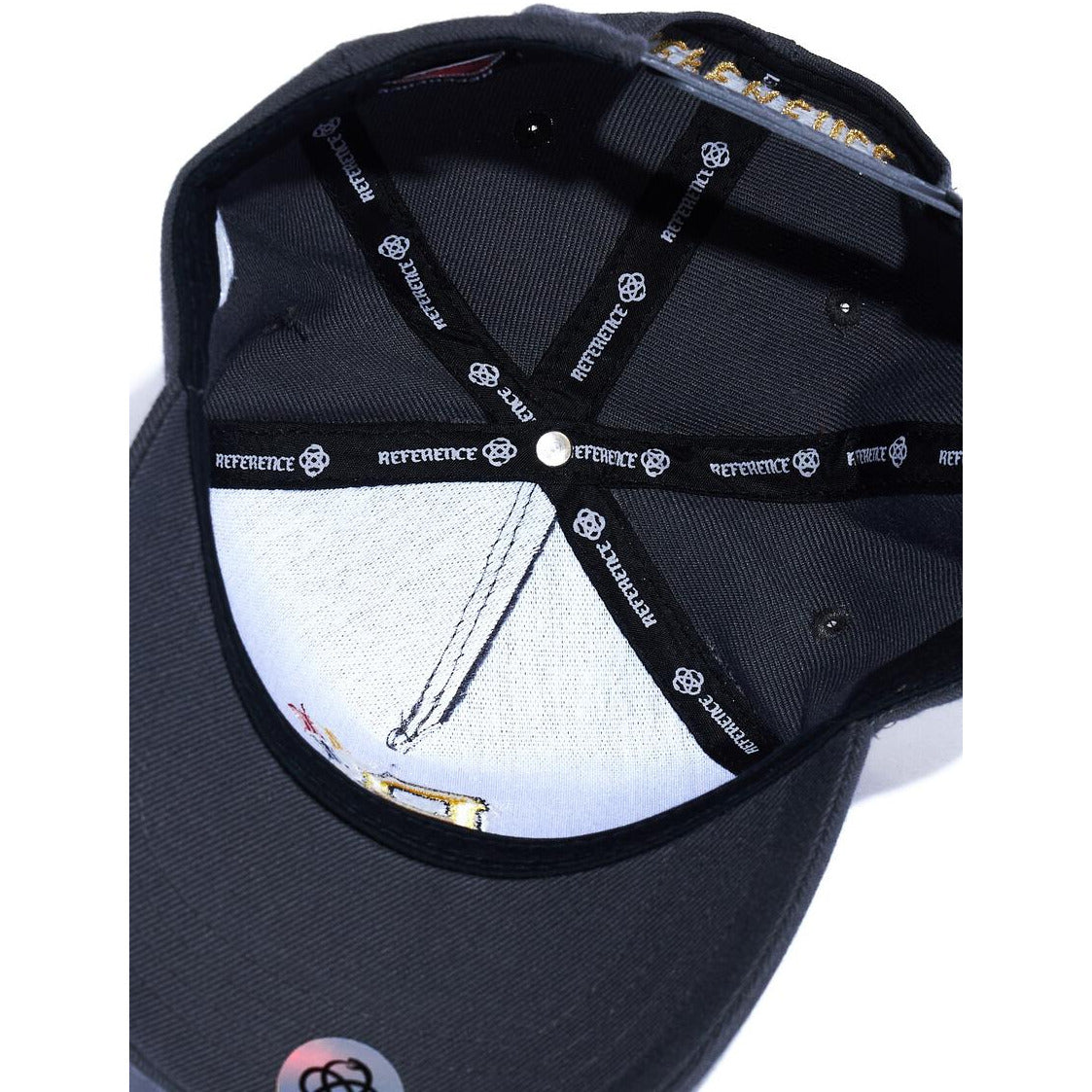 Charcoal colored snapback hat with stylish stirates design for men
