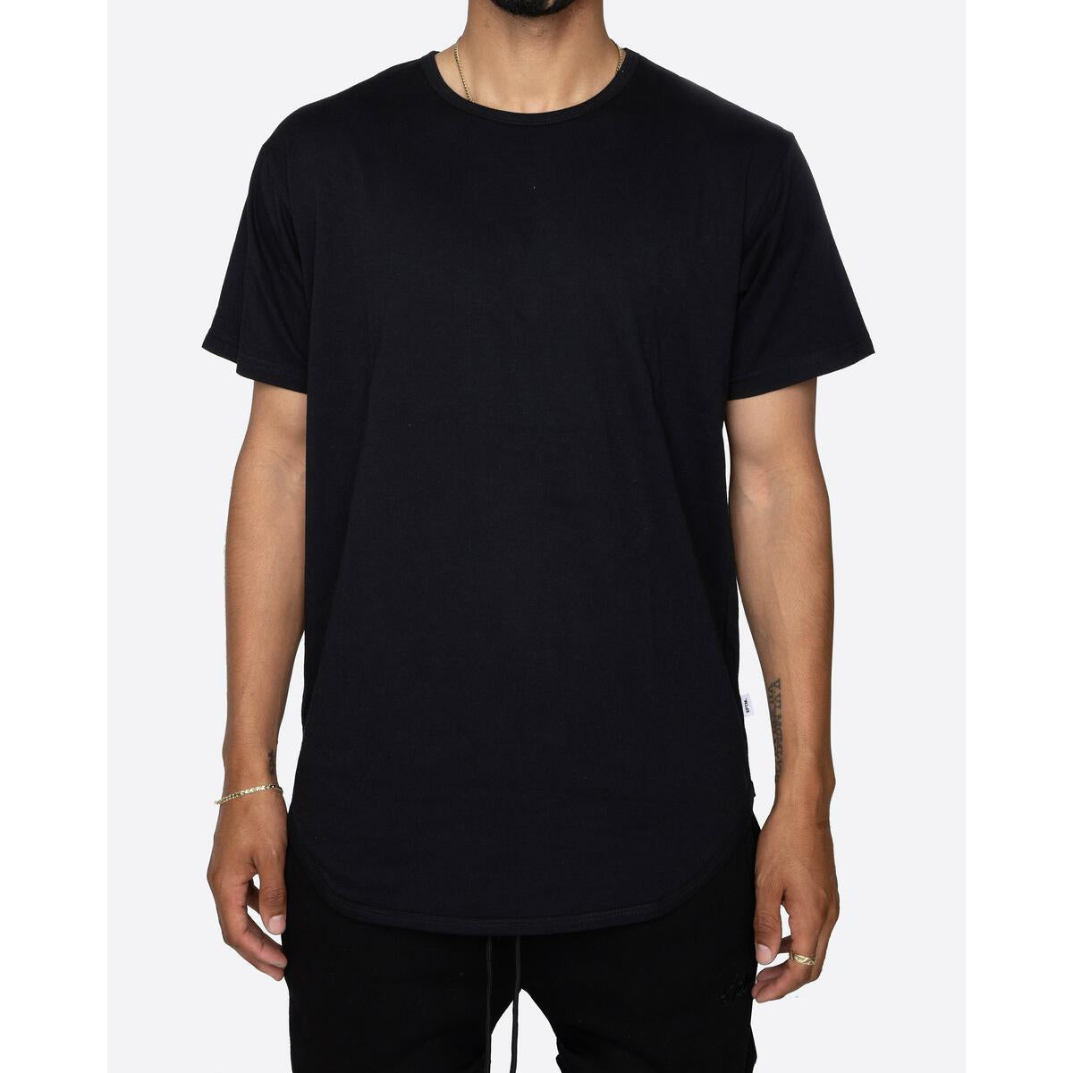 EPTM OG Long Tee - Black (EP5062) front view black tee with extended length and curved hem