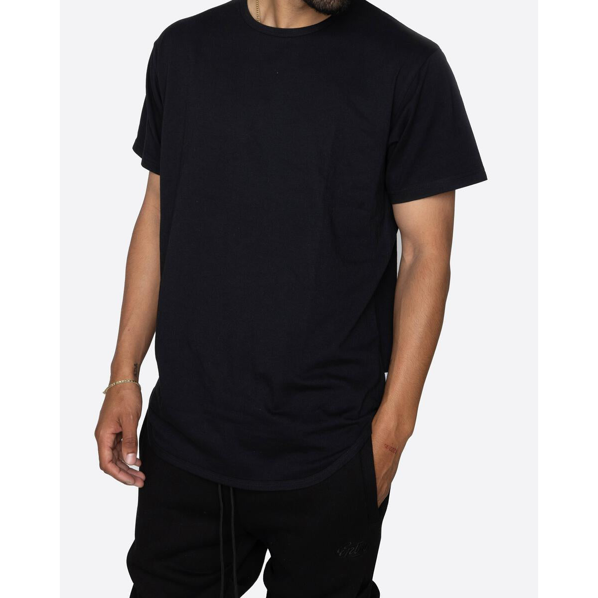 EPTM OG Long Tee - Black (EP5062) side view black tee with drop shoulder and crew neck