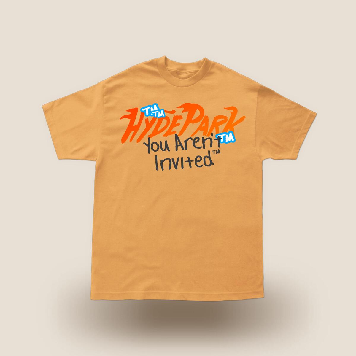 Trendy tan t-shirt with Thank You, Cop Again print by Hyde Park