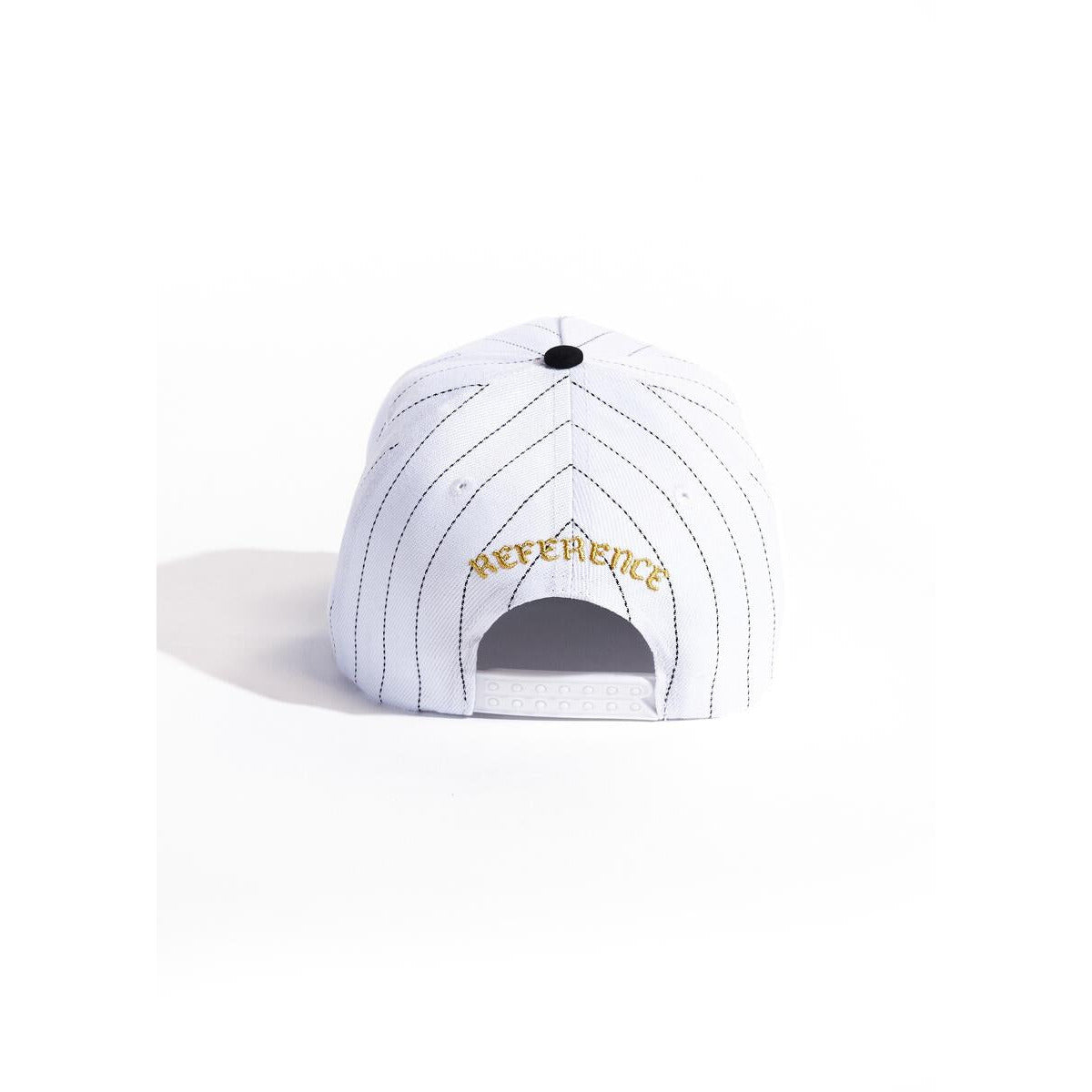 White pinstripe snapback hat with Islandbockers logo and adjustable strap