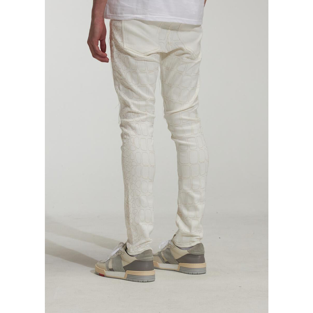 Trendy Embellish Bonham White Denim Jeans (EMBSP223-111) with a button and zip fly closure