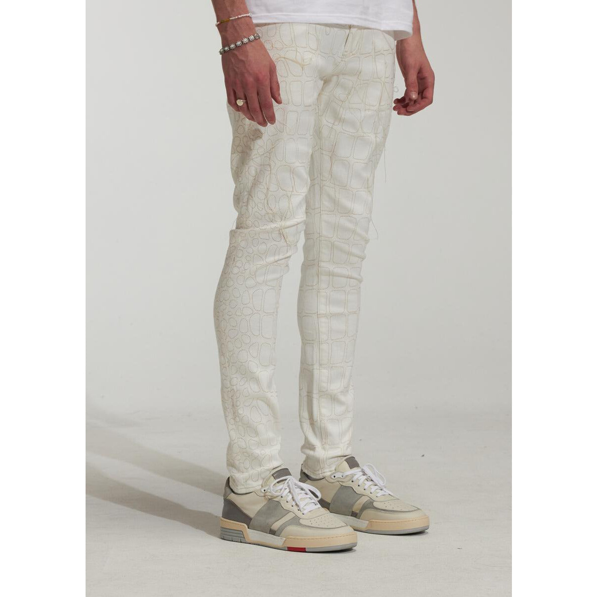 Embellish Bonham White Denim Jeans (EMBSP223-111) featuring classic five-pocket styling