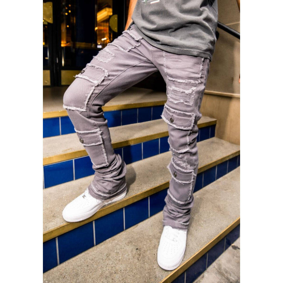 Versatile and stylish gray Doctrine Savant Stacked Jeans with classic 5-pocket design