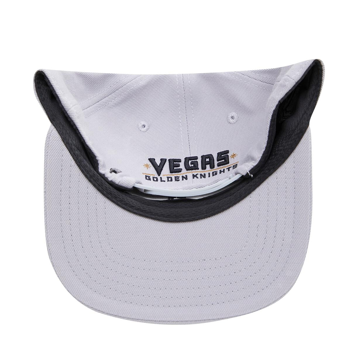 Top view of Pro Standard Vegas Golden Knights Wool Snapback Hat with a flat brim and a grey colorway