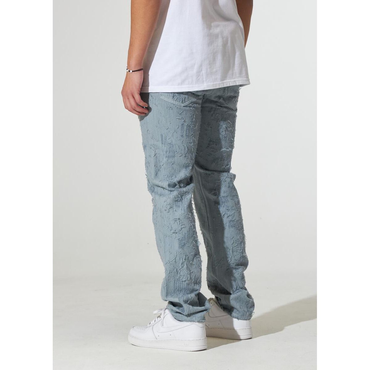 Premium quality Crysp Denim Arctic Blue Distress Jeans for a fashionable look