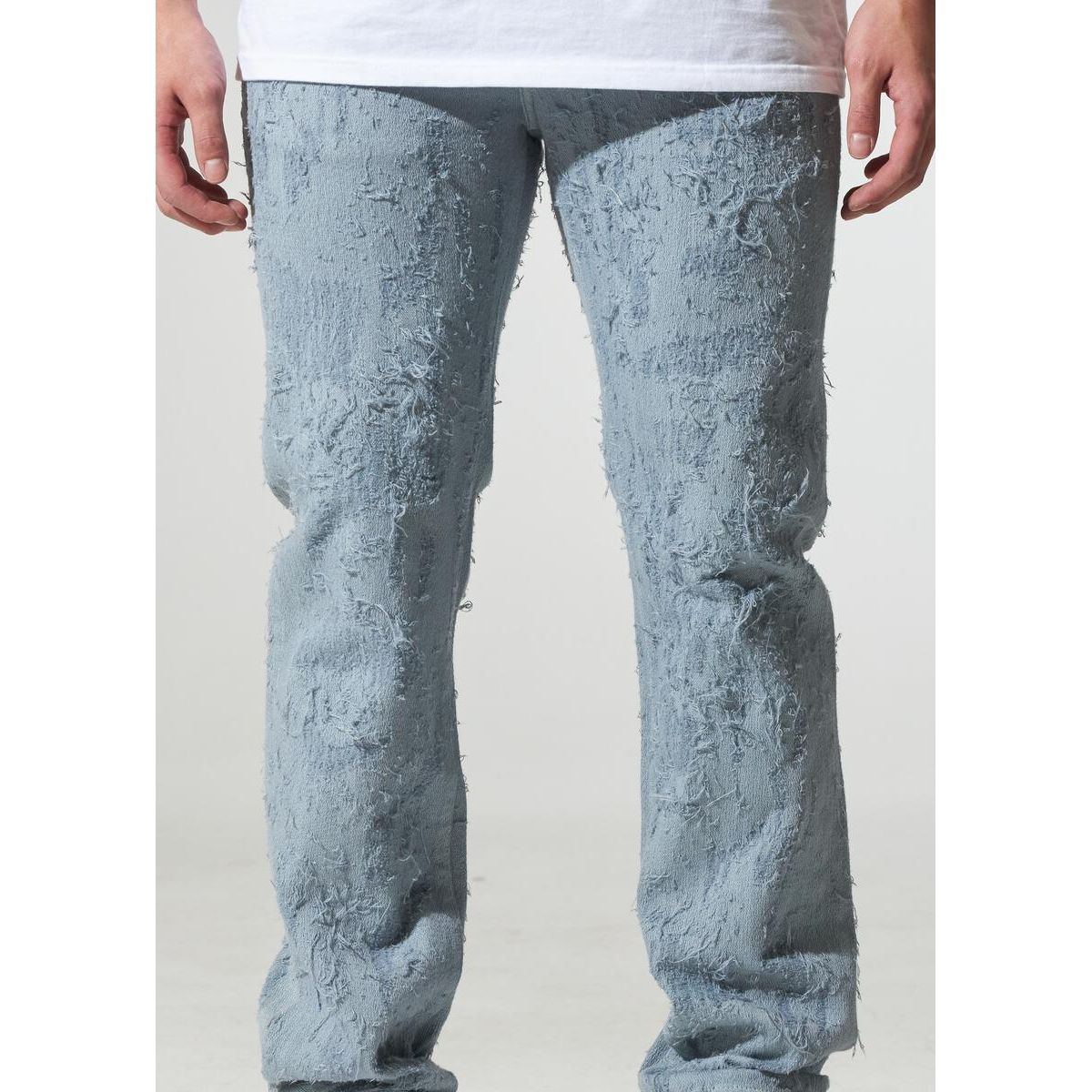 Crysp Denim Arctic Blue Distress Jeans (CRYSPF123-08) - Stylish distressed denim in a cool blue hue