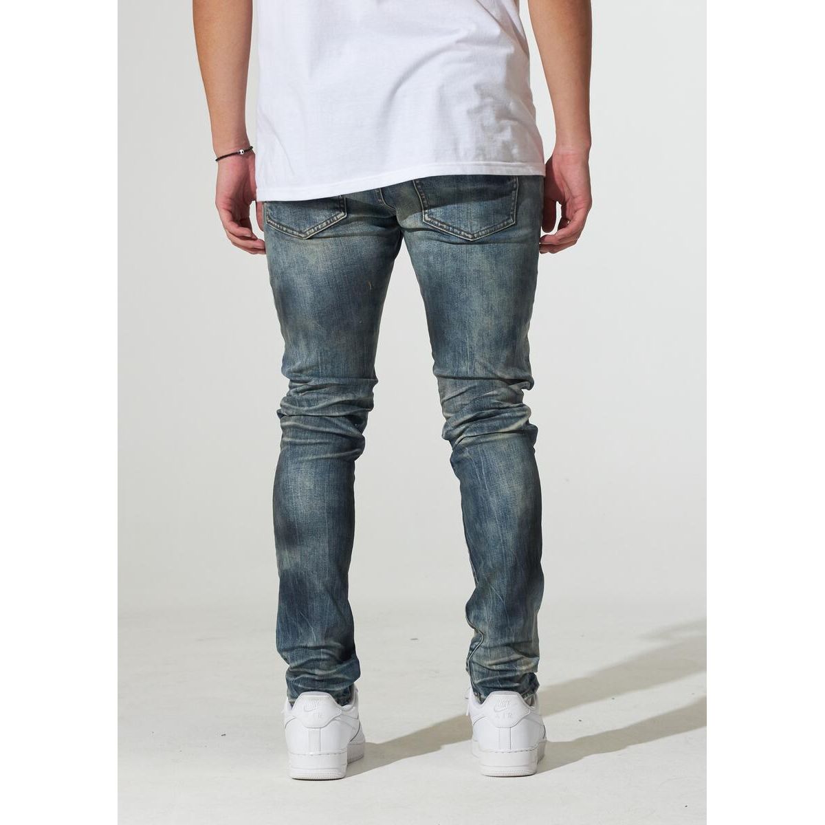 Crysp Denim Atlantic Dirty Indigo Jeans, back view, full length