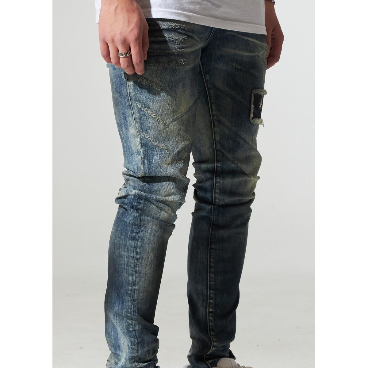 High-quality denim fabric and stitching of Crysp Denim Atlantic Dirty Indigo Jeans