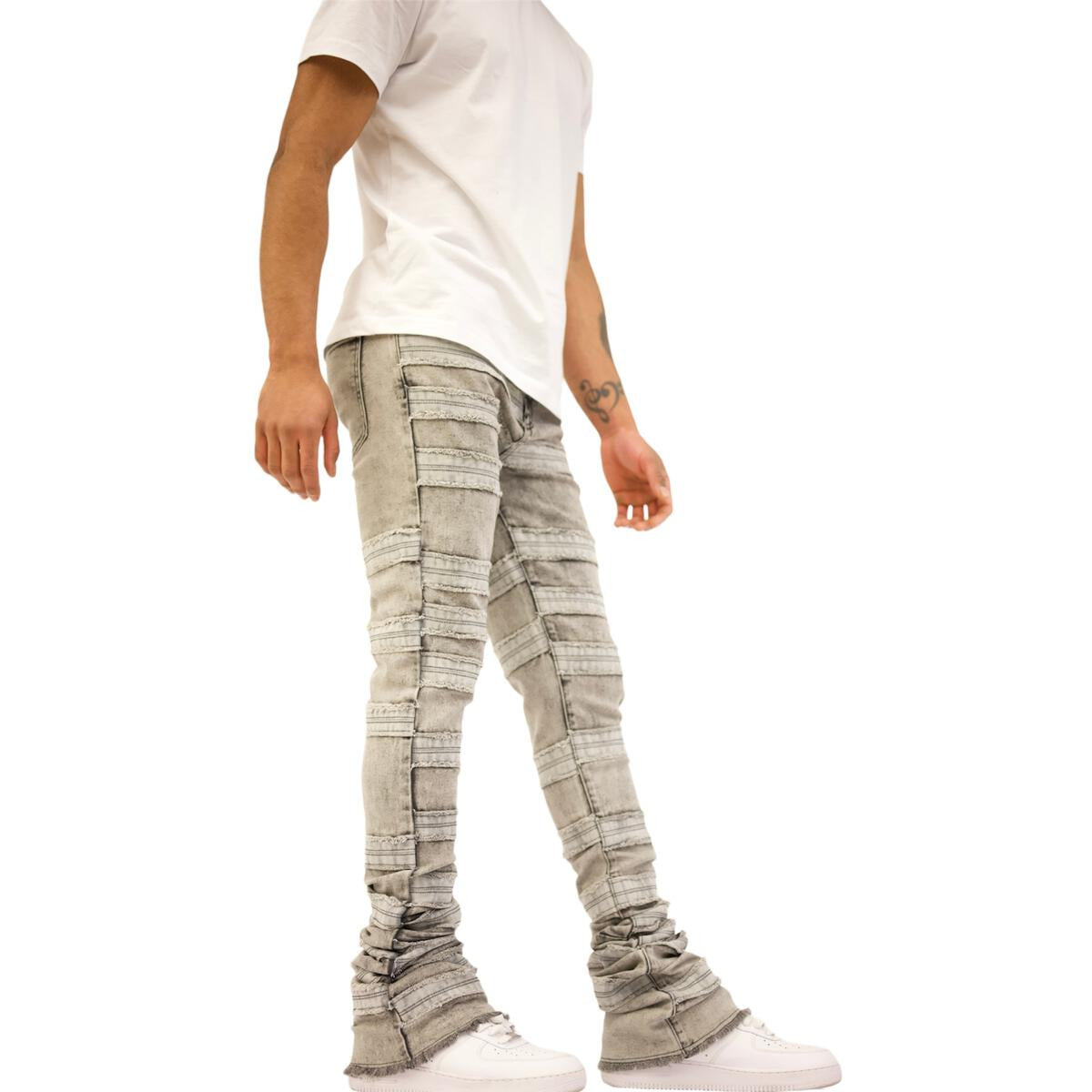 Side view of Doctrine Kill Joy Stacked Jeans - Steel Grey showcasing the steel grey color and slim fit