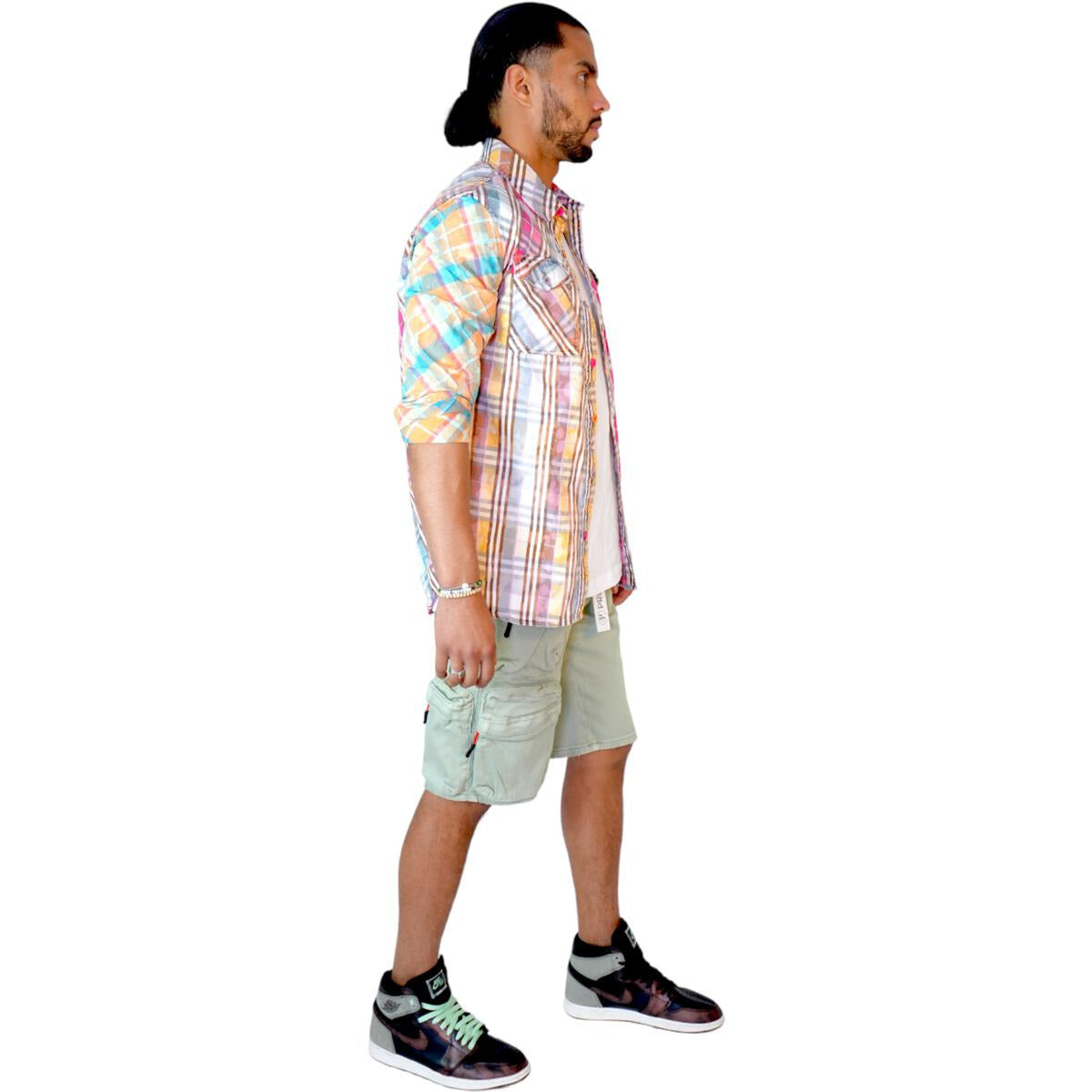 Men's Preme Nomad Stacked Cargo Denim Shorts in Sage, product code PR-WB-1294, featuring multiple pockets and a comfortable fit