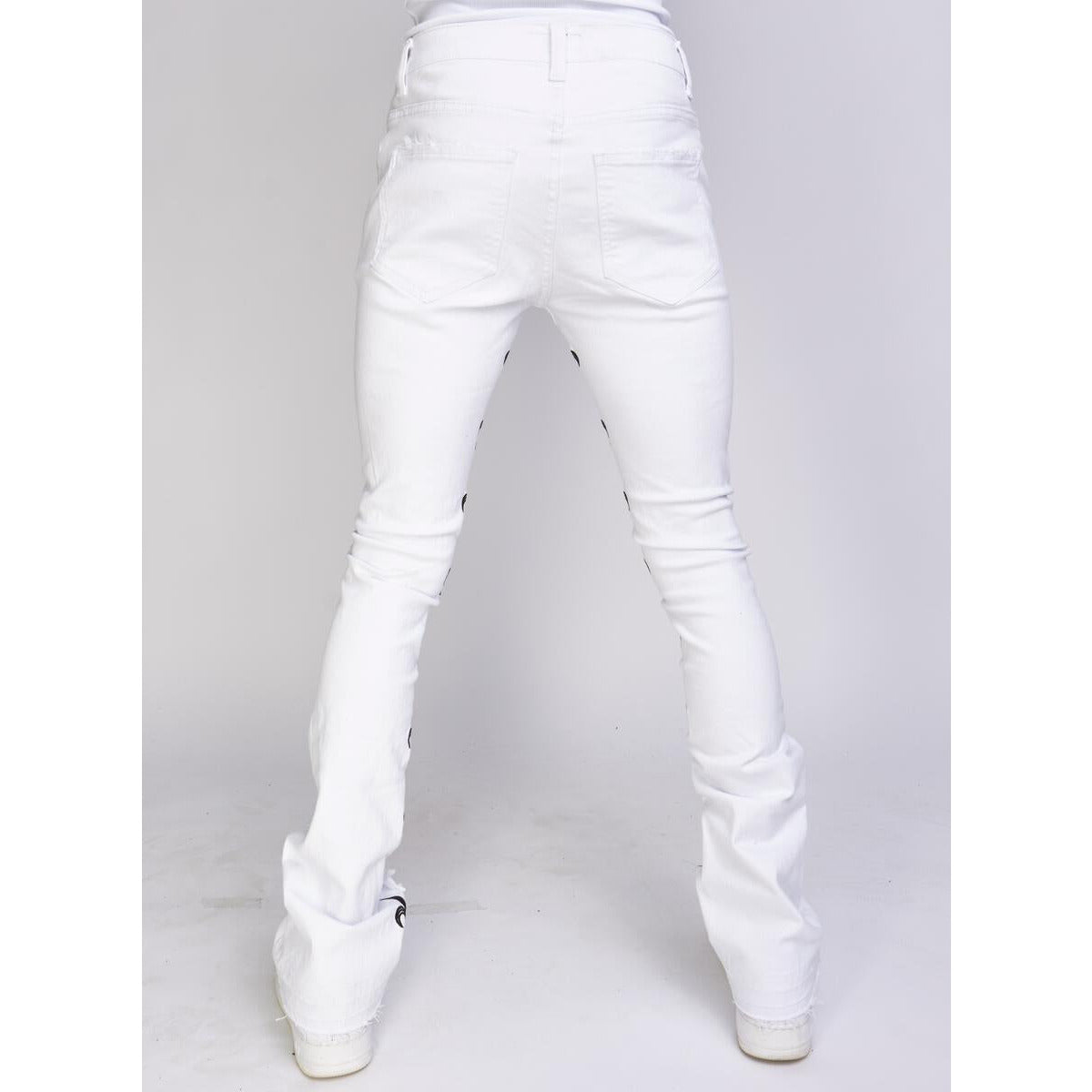 High-quality image of Politics Jeans White Black Stacked Embroidery (Barkley503) featuring the stylish and modern design of the white and black stacked embroidery