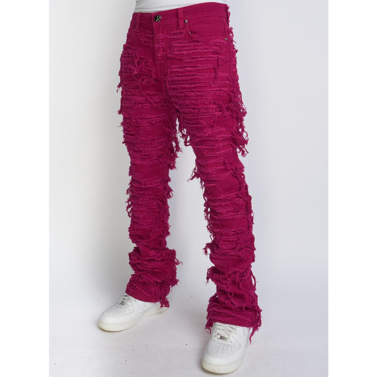 PLTKS Jeans Fucshia Trashed Distressed Stacked Flare in various angles and views