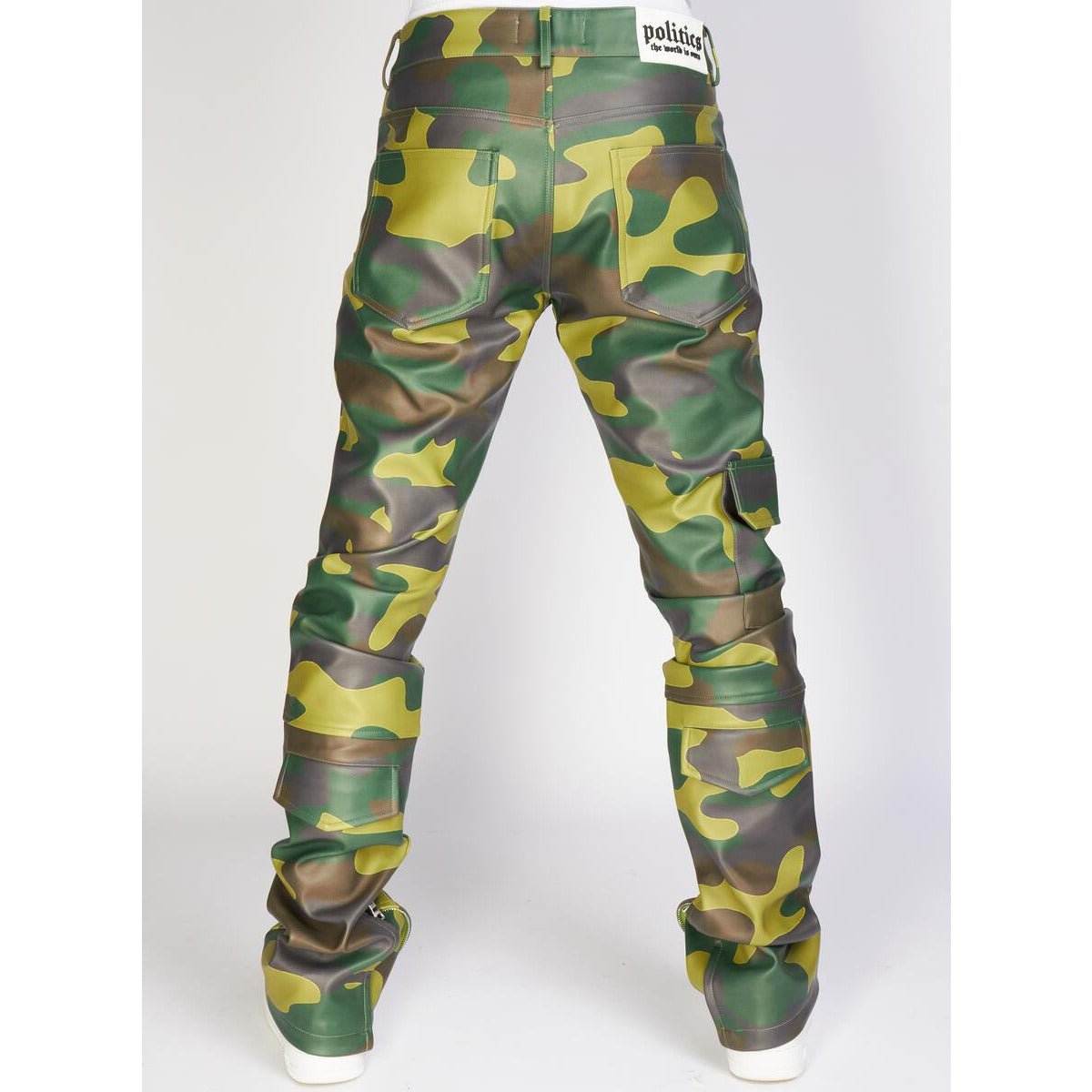 PLTKS Army Camo PU Skinny Stacked Cargo (Murphy557) product in camouflage print with multiple pockets and a skinny fit