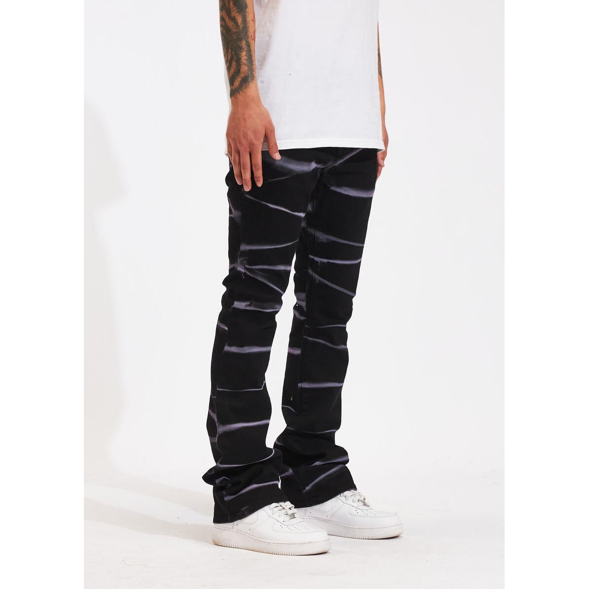 Crysp Denim Arch Black Flare Denim Jeans with frayed hem detail