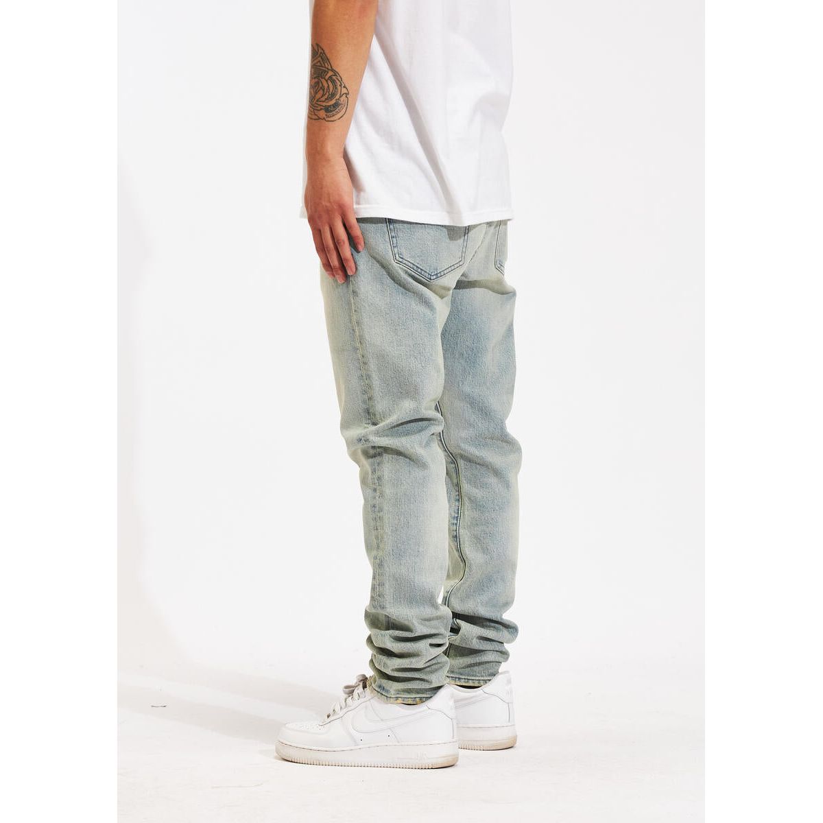 Crysp Denim Atlantic Light Wash Denim Jeans folded to show back pocket design