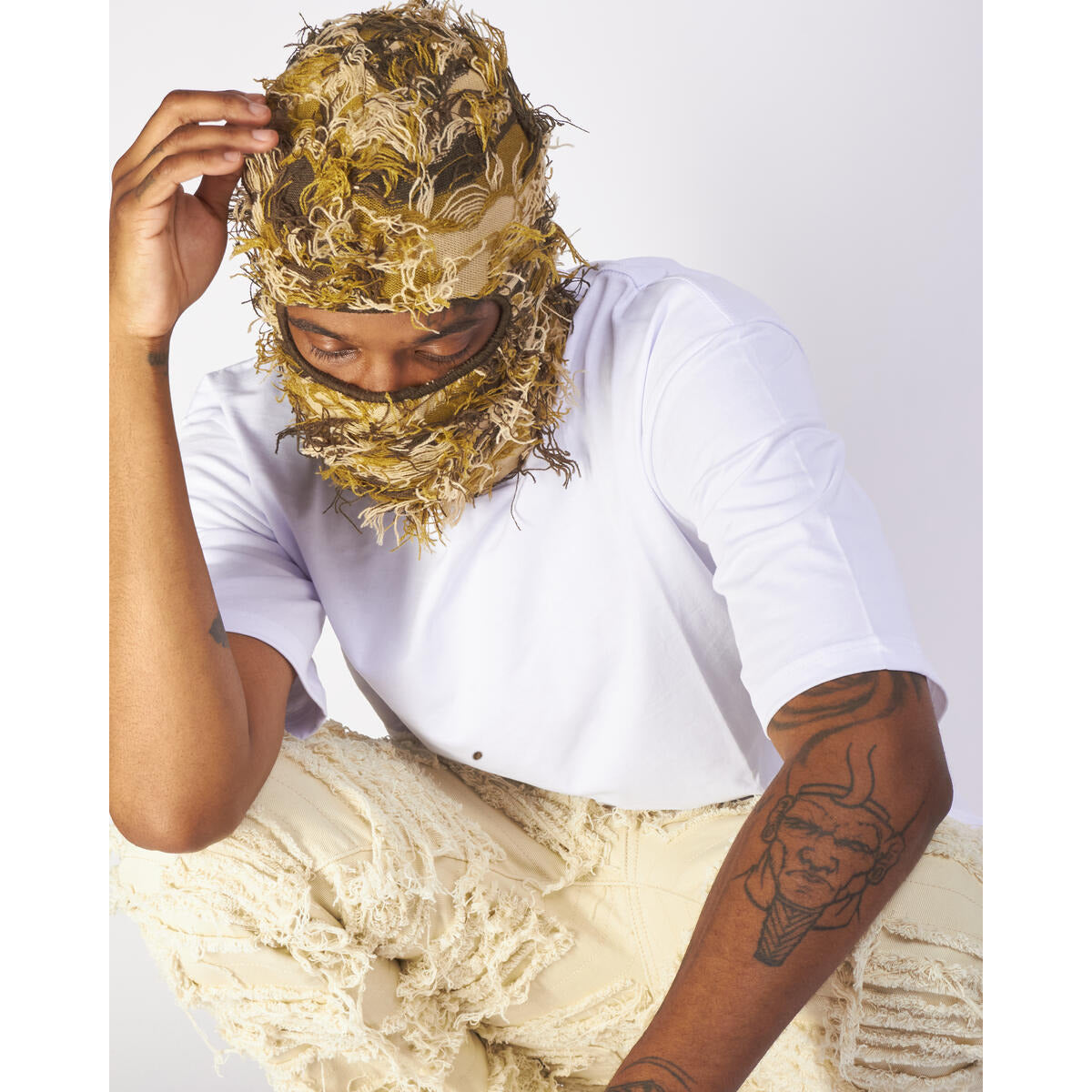 PLTKS Shiesty Mask - Army (Shiesty087): A camouflage-patterned face mask with adjustable straps and breathable fabric
