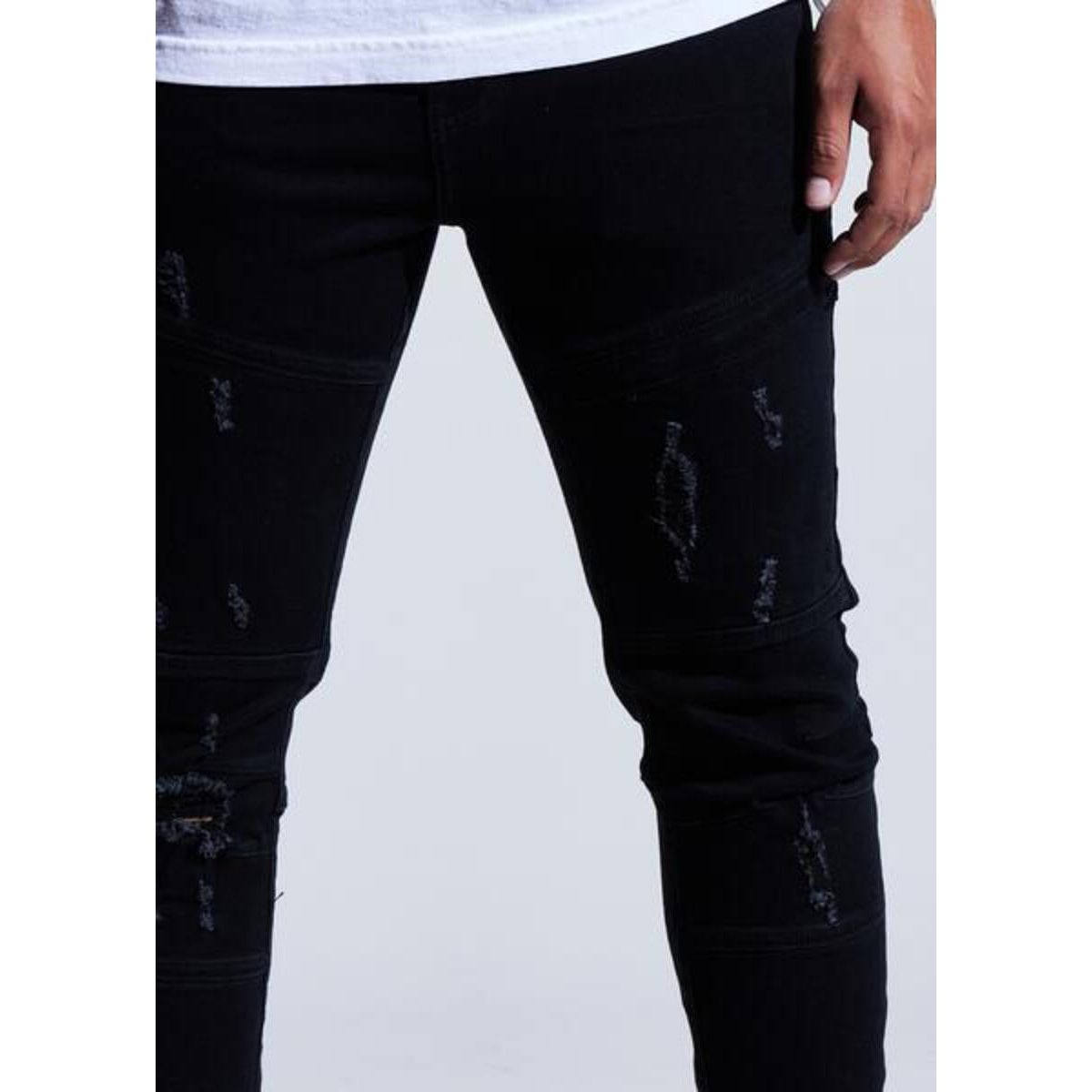 Trendy Crysp Denim Atlantic Jet Black Denim Jeans w/Tears (CRYSPHOL23-23) with a modern and edgy style
