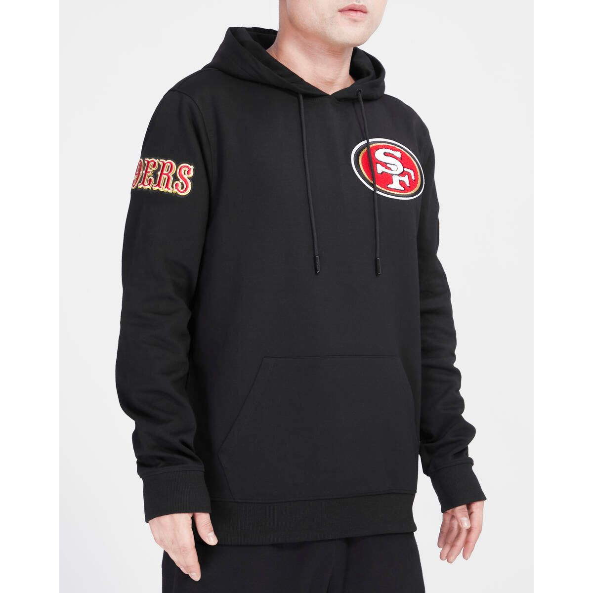 Black Pro Standard San Francisco 49ers hoodie with chenille DK PO design and front kangaroo pocket