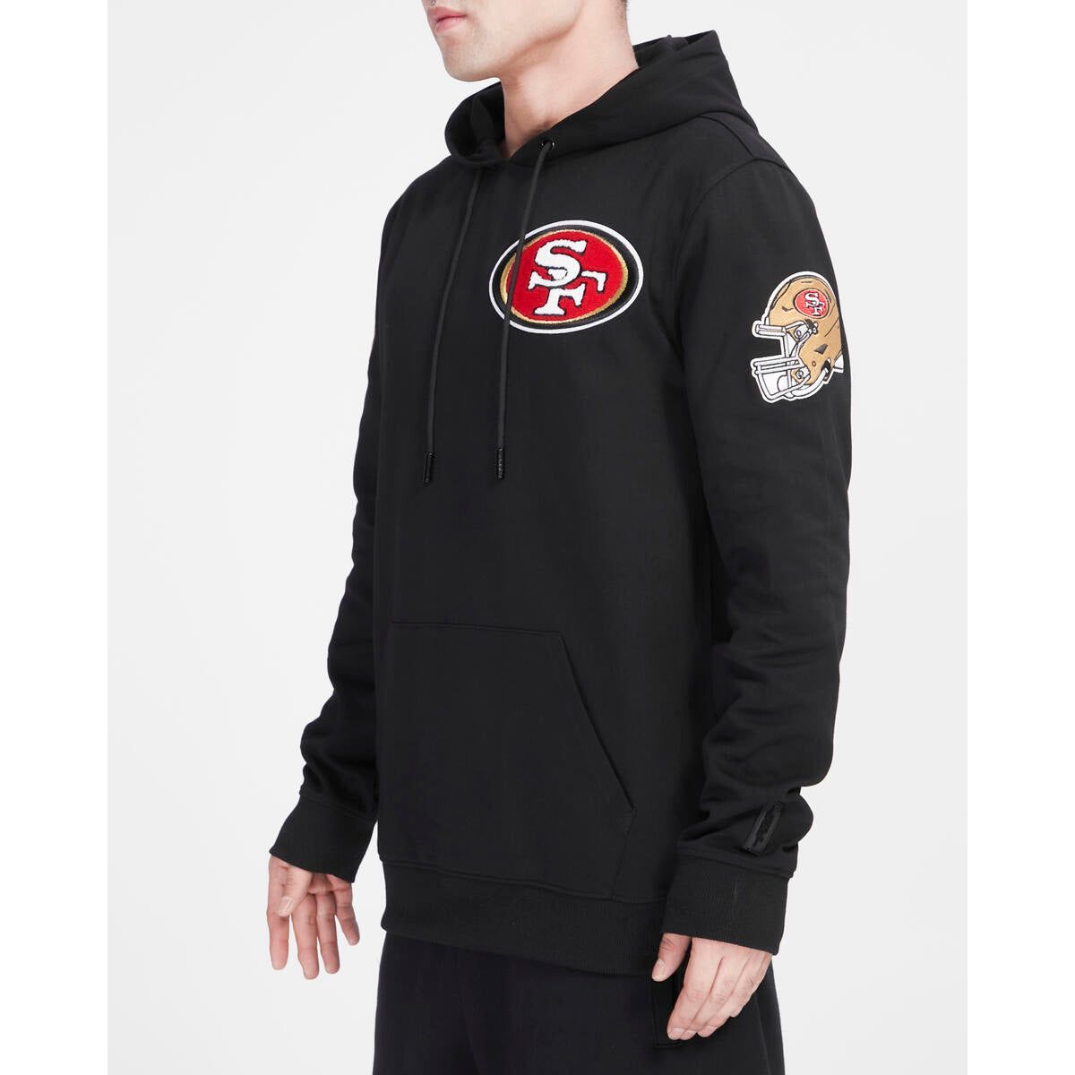 Black Pro Standard San Francisco 49ers hoodie with classic chenille embroidery and drawstring hood