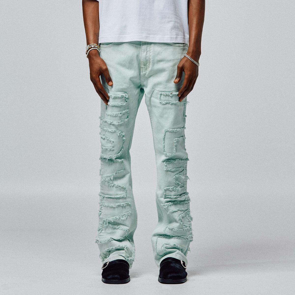 Men's and women's twilight green denim jeans with a stylish and versatile design