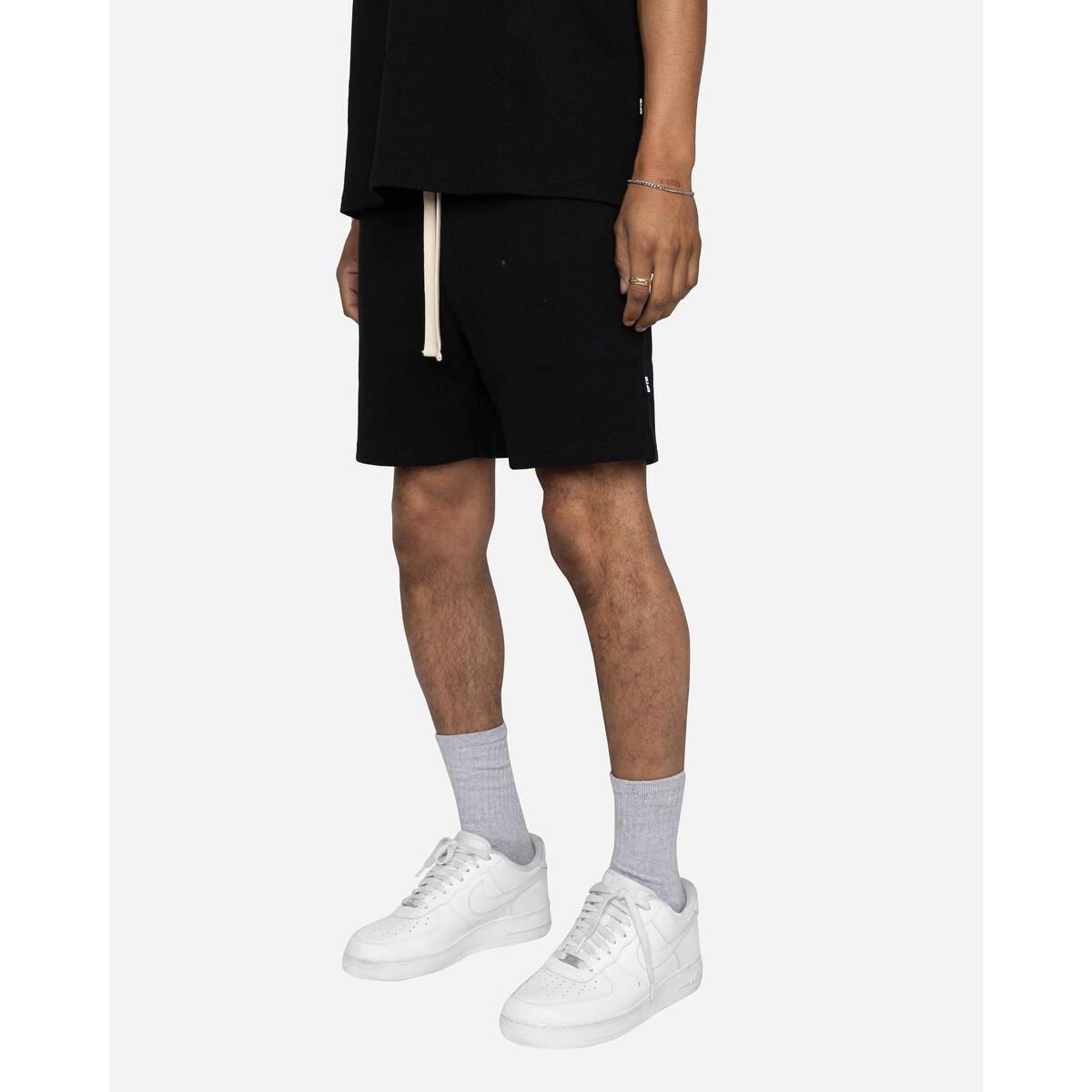 Black EPTM Valley Shorts featuring drawstring waist and side pockets