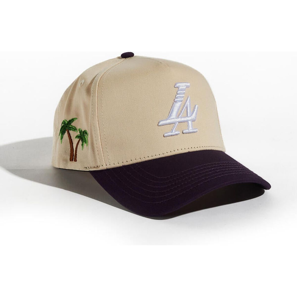 Stylish cream and purple Paradise LA snapback hat with embroidered logo