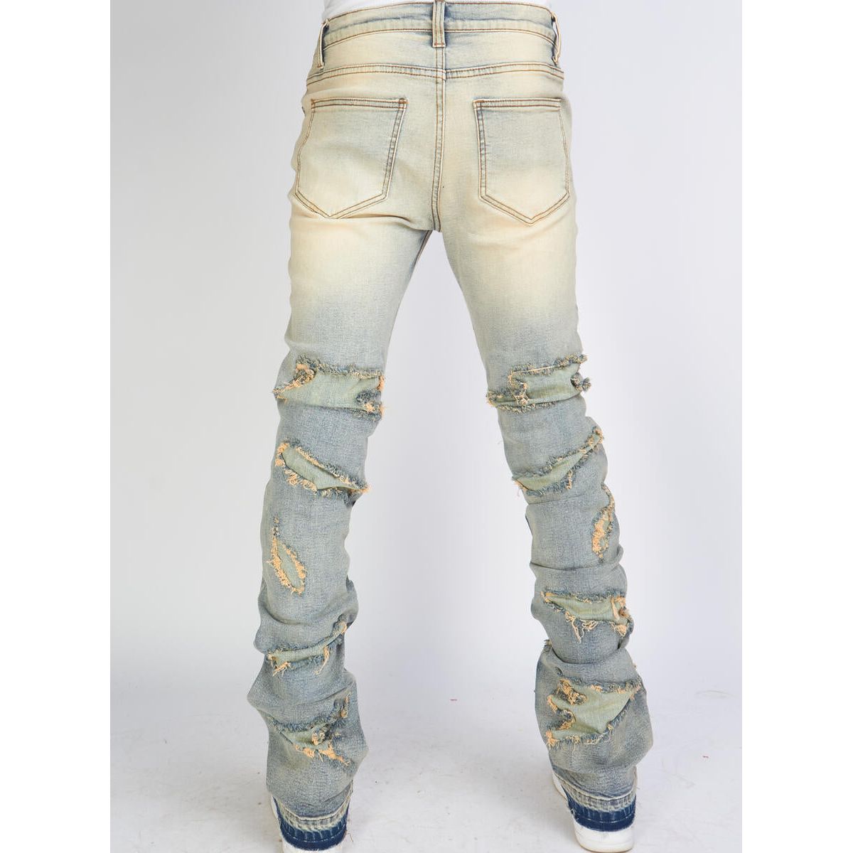 PLTKS Vintage Wash Stacked Distressed Denim GALIL503V back view with ripped details and vintage wash finish