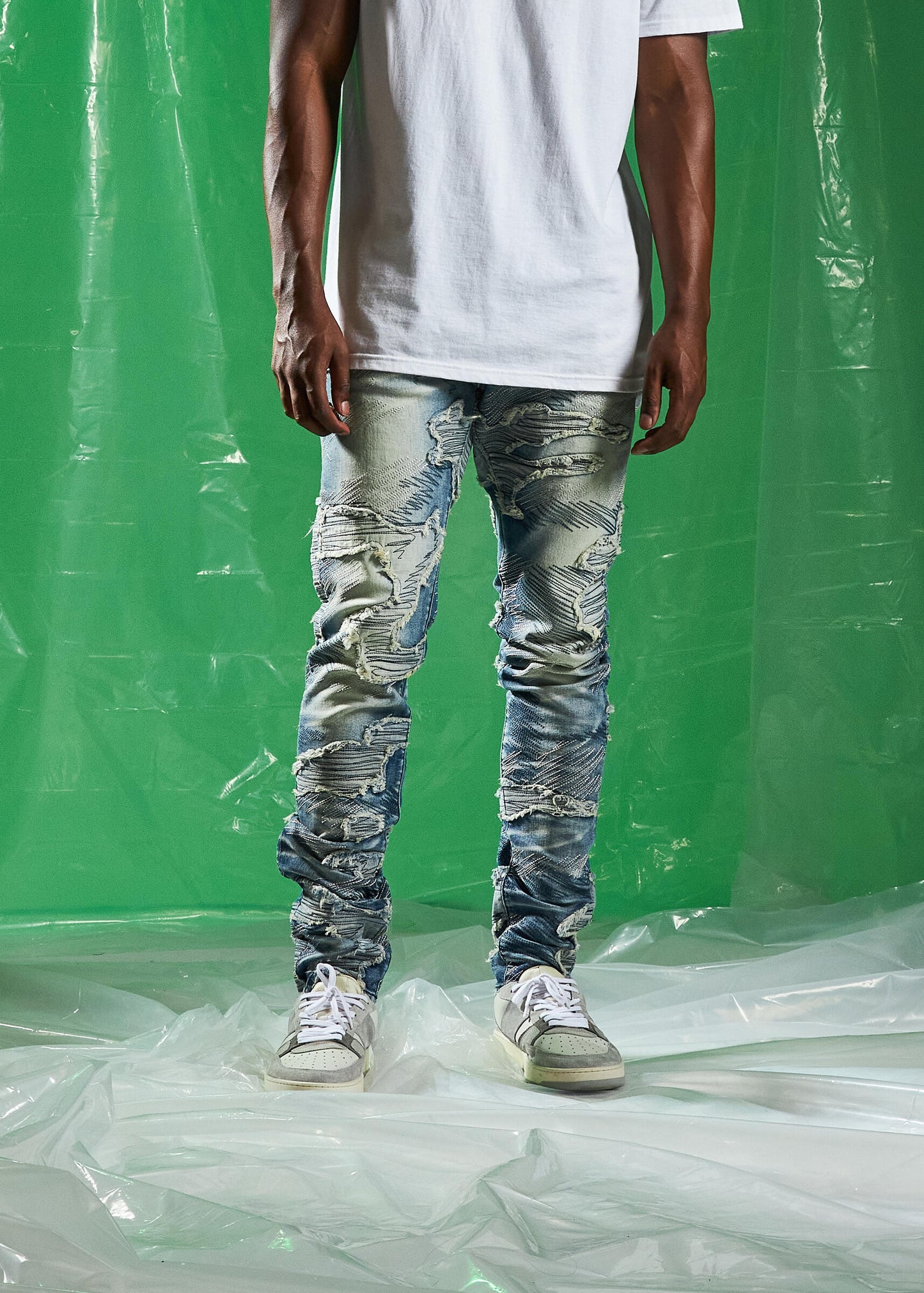 Embellish Colt Mid Blue Ripped Denim Jeans with Distressed Detailing and Frayed Hem