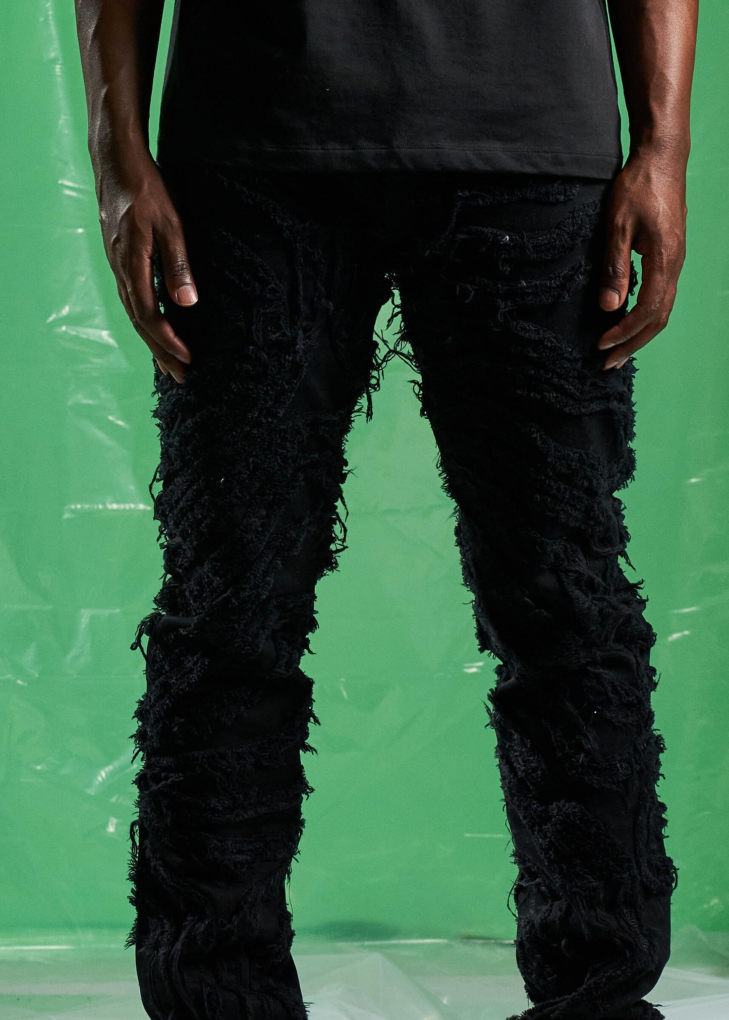 Embellish Jenson Black Ripped Denim Jeans (EMBSPR24-002) with distressed detailing and classic black wash for a stylish and edgy look