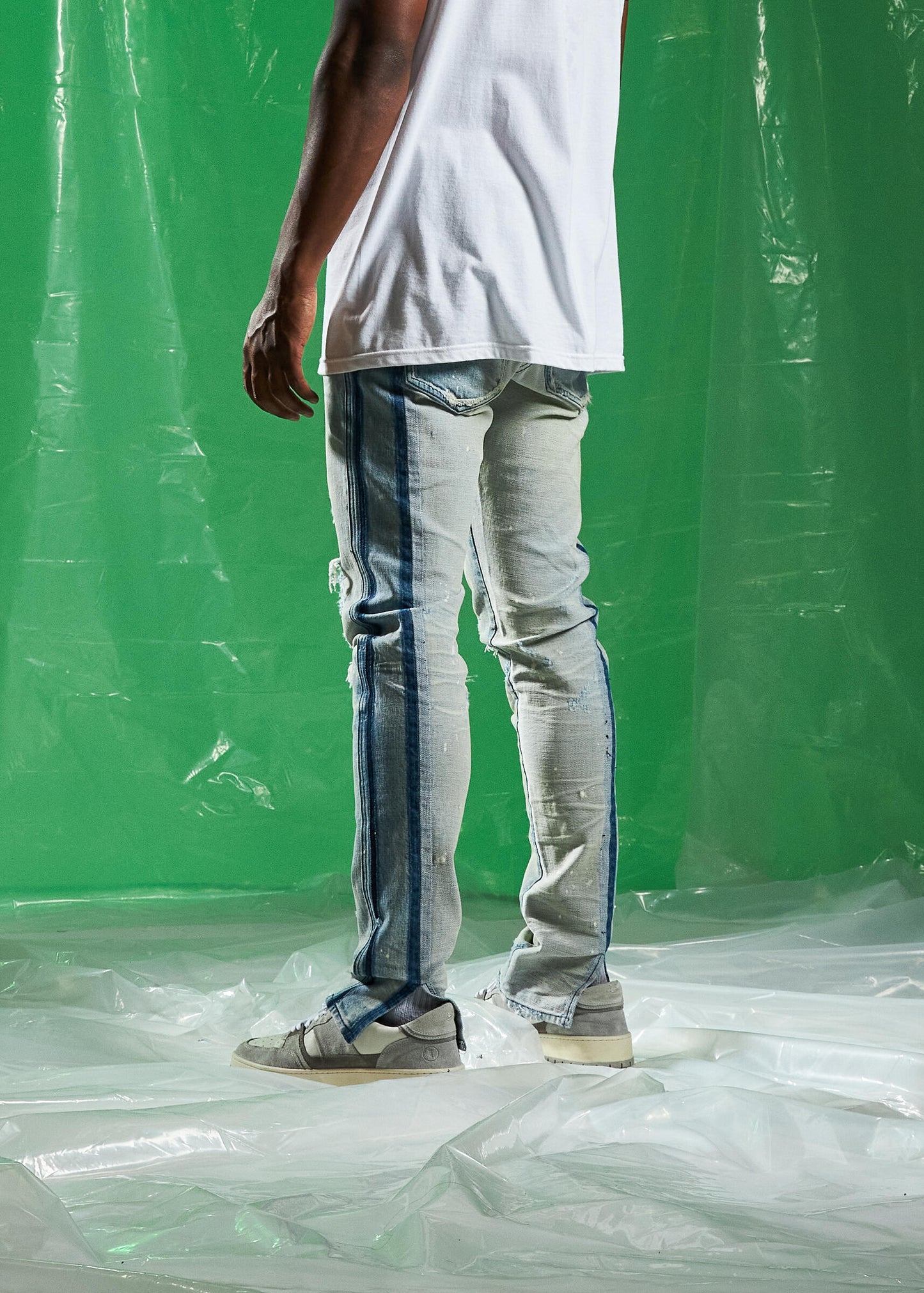 Embellish Kayden Light Blue Wash Denim Jeans Lifestyle Shot of Model Walking On Street