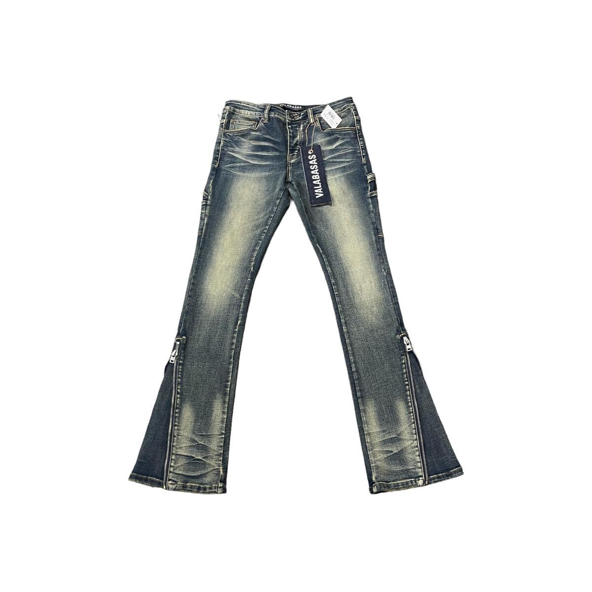 Valabasas Streamline DK Vintage Wash Stacked Denim Jeans back view with signature logo patch and stacked fit