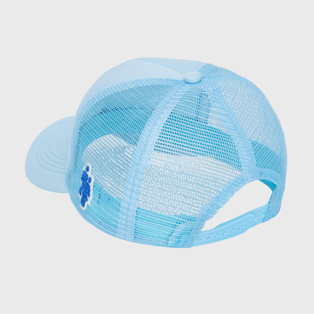 Man & Women logo on the left panel of the baby blue trucker hat