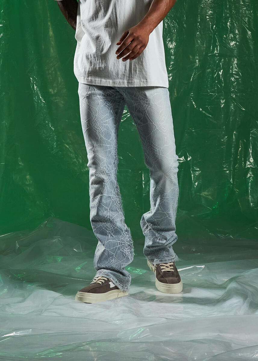 EMBSPR224-042 Embellish Spider Flare Light Blue Denim Jeans Side View