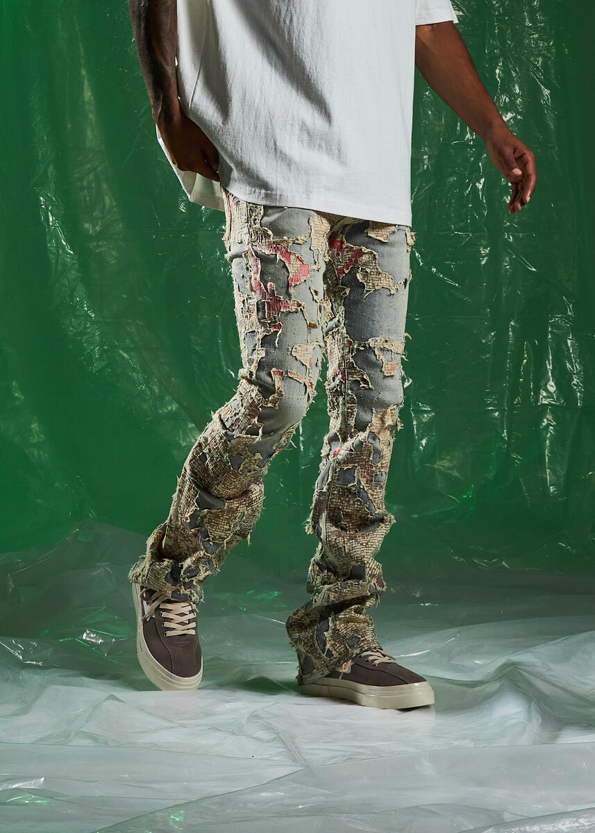 High-quality Embellish Edler Mutli Ripped Denim Jeans with unique distressing