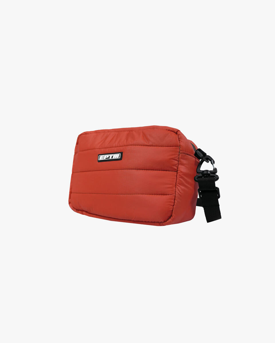 A high-quality EPTM puffer side bag in vibrant red color