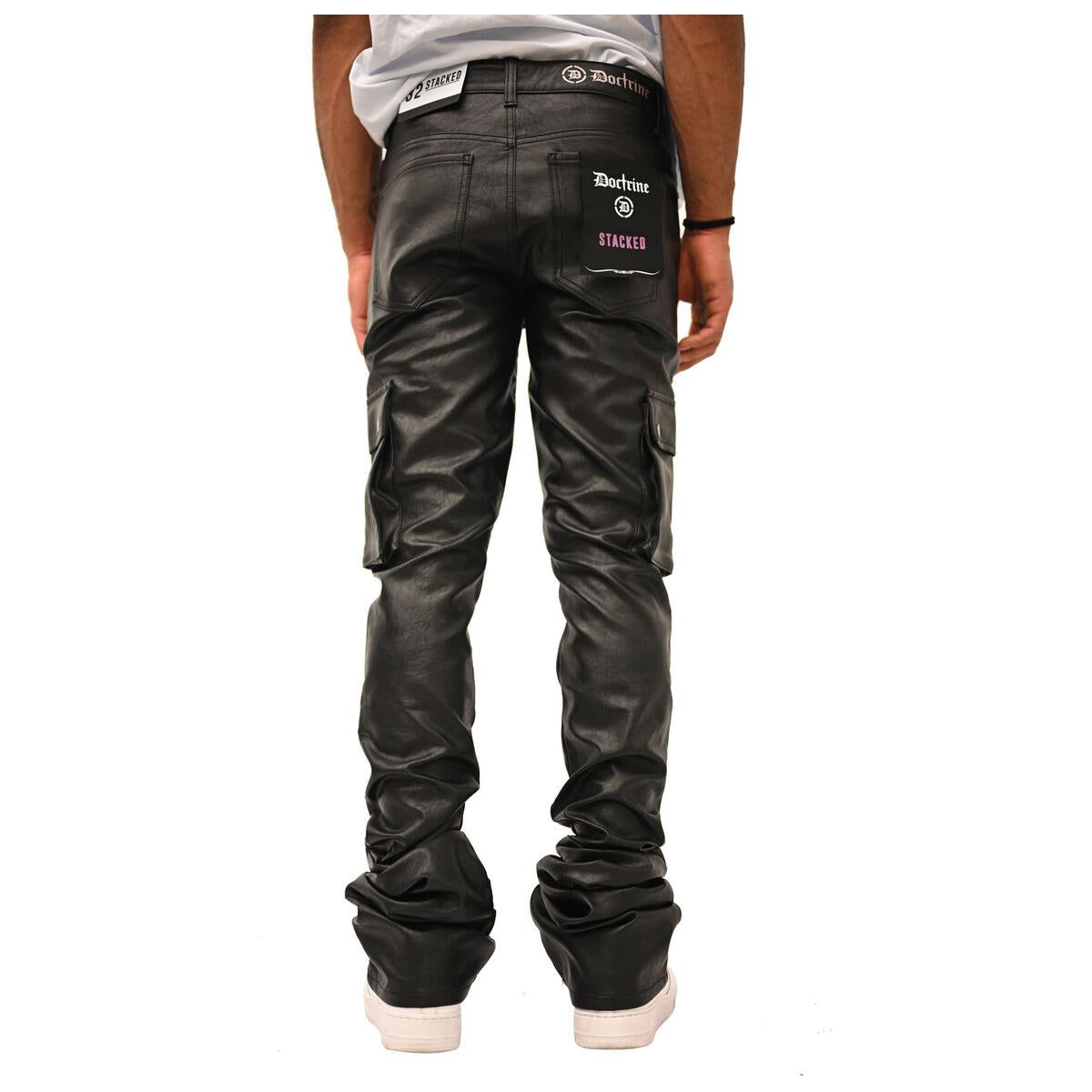 Black PU vegan leather jeans by Doctrine Carter, perfect for any occasion