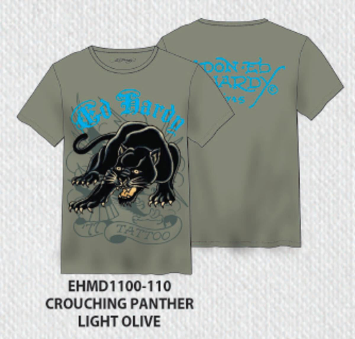 Ed Hardy Crouching Panther SS Tee in Light Olive, stylish and high-quality men's t-shirt with striking panther design