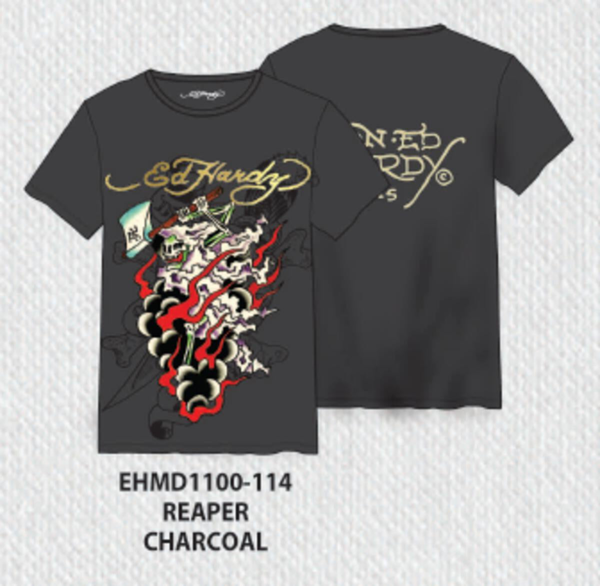 Ed Hardy Reaper SS Tee - Charcoal men's t-shirt with intricate graphic design