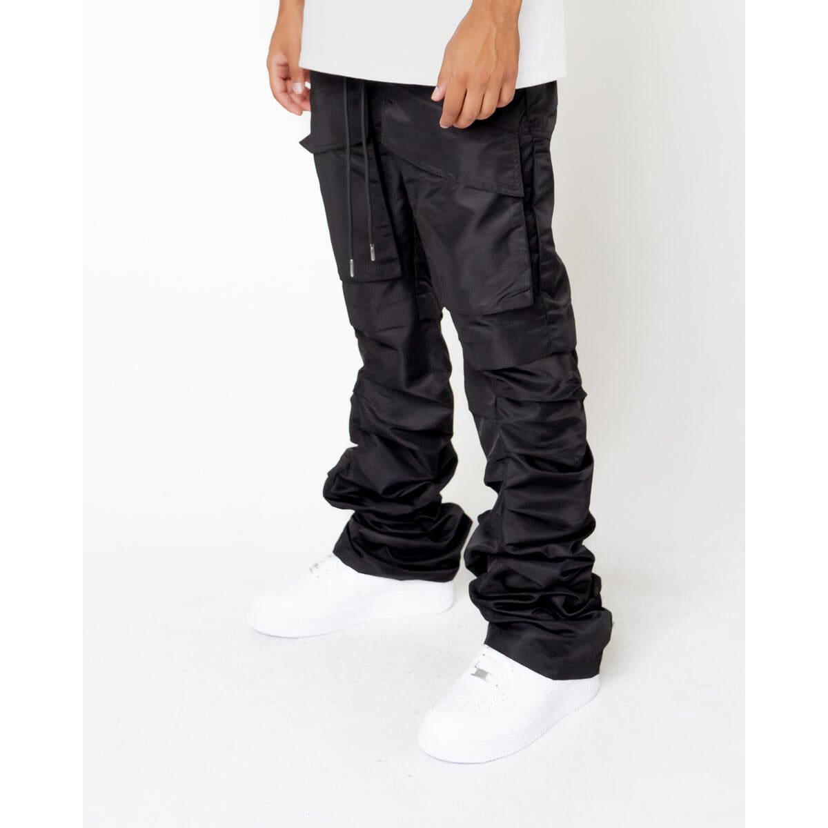 Black EPTM Stacked Flare 40 Pants featuring a stacked design