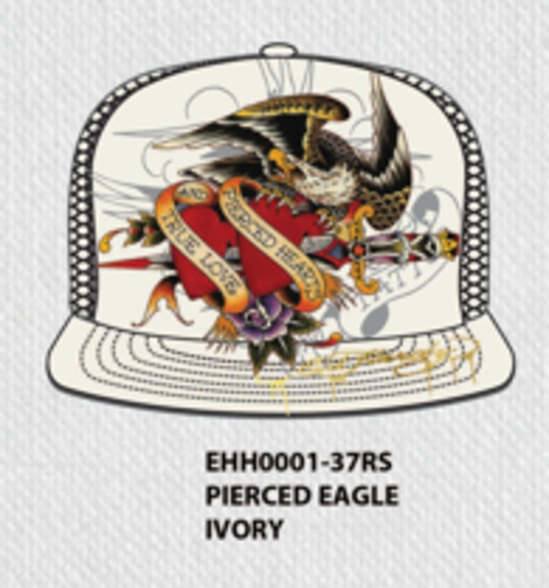 Stylish Ed Hardy Rhinestone Pierced Eagle Trucker Hat in Ivory color