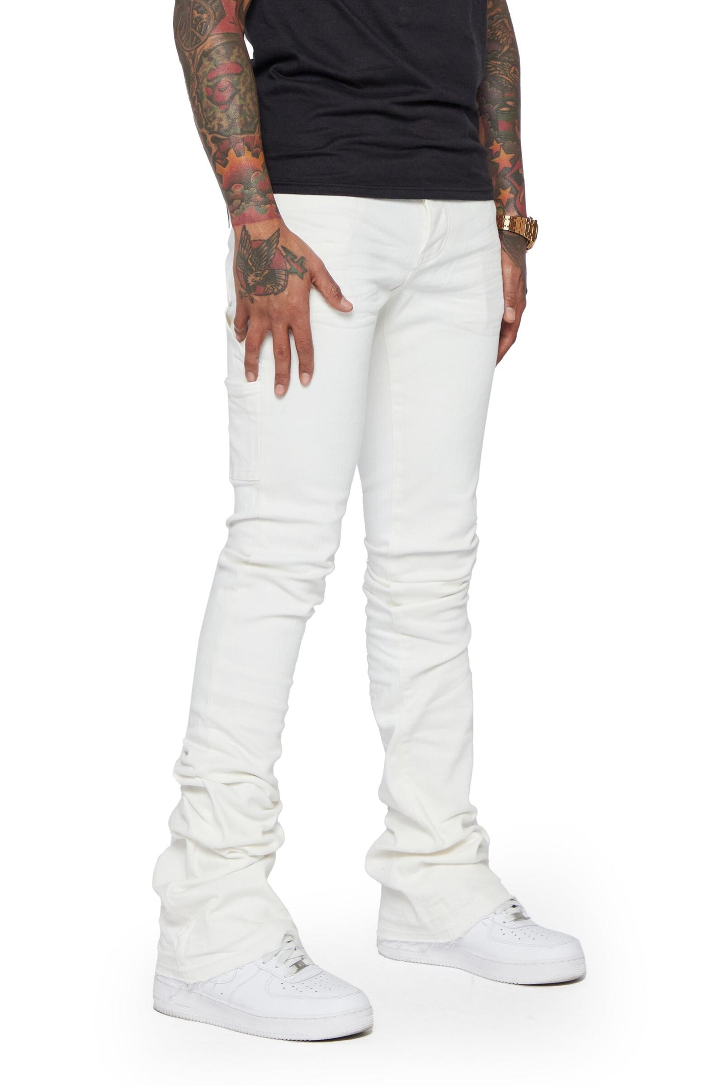 Stylish Valabasas Mr Extendo White Super Stacked Flare Denim Jeans with 70s-inspired flared bottoms